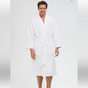 Monarch Cypress White Microfiber Bathrobe Mens XL Belted Spa Pool 3/4 Length